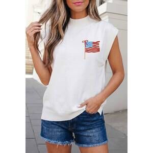 NEW AAPPARELLA patriotic flag double graphic tee in white